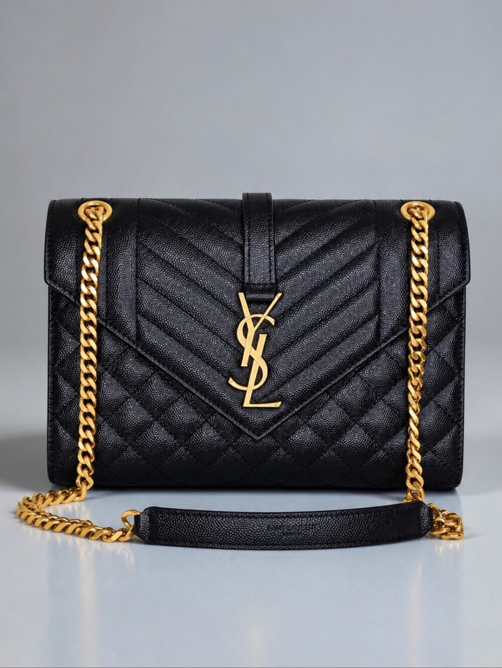 Saint Laurent Black Quilted Leather Envelope Chain Crossbody with Gold Hardware